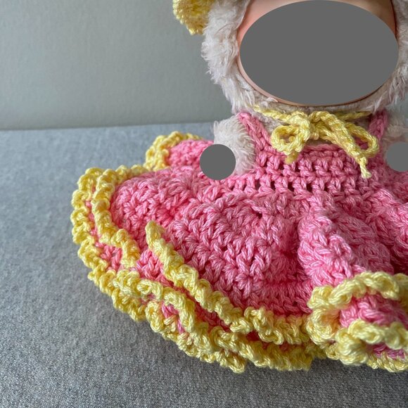 Handmade Crochet Pink Yellow Gown Fairy Witch Outfit for 17cm Doll 2-Piece Set - Picture 6 of 8